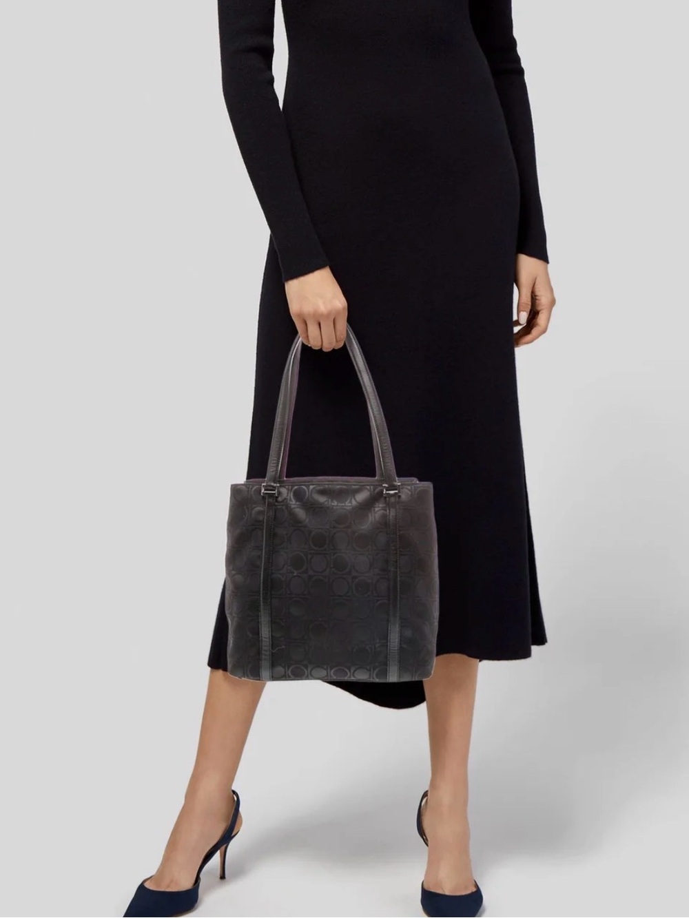 Salvatore Ferragamo Black Nylon Tote Bag with Gancini Pattern Excellent!